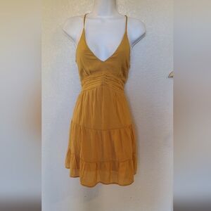 Anthropologie X Blue Rain  Yellow Crepe Sundress Sleeveless Mini Dress Open Back